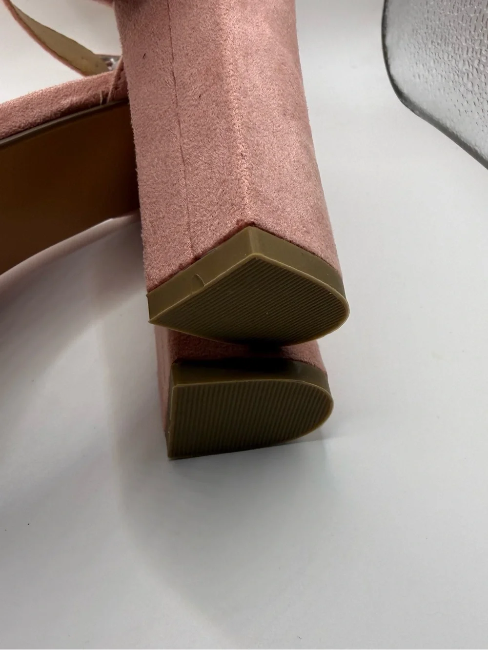 Suede-Look Pink Platform Block Heel Sandals with Ankle Strap
